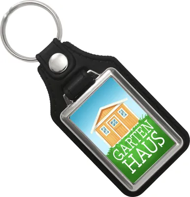 Produktbild von Gartenhaus Schlüsselanhänger mit Kunstleder-Anhänger mit Gartenhütte