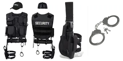 Produktbild von Black Snake Polizei Kostüm Set Weste Holster Handschellen Cap - XS/S - SECURITY