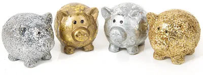 Produktbild von 4 Glücksschweine Silber Gold Glücksbringer 2024 Silvester Neujahr 5 cm