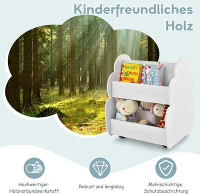 Produktbild von Kinder-Bücherregal auf Rollen Kinderregal mit Geräumigem Stauraum 52 x 47 x 63 cm Weiß