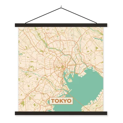 Produktbild von MuchoWow® Textilposter Karte - Tokio - Stadtplan - Vintage - Karte 60x60 cm mit schwarzem Rahmen - Posteraufhänger