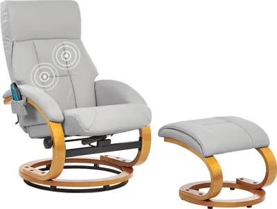 Produktbild von BELIANI Massagesessel Hellgrau Kunstleder mit Fußhocker Heizfunktion Timer Liegeoption Büro Arbeitszimmer Fernsehsessel Polstersessel