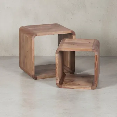 Moderne Akazie Satztische 2er Set_ Massivholz - Vielseitig & Handgefertigt - KADIMA DESIGN_Größe_ 43x36x43 cm_#sku_BARWL1.540#