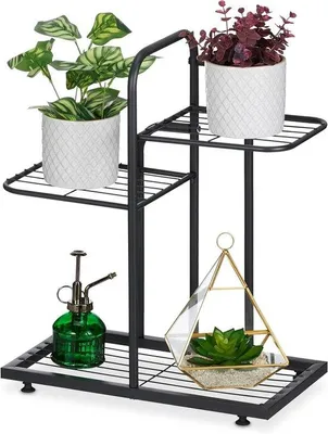Imagen del producto de Estantería de tres niveles para macetas de flores y hierbas - Dimensiones: 50,5 x 44 x 22 cm - Estantería interior de acero para macetas - Color blanco