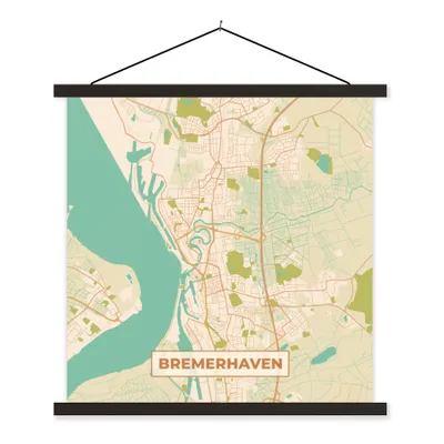 Produktbild von MuchoWow® Textilposter Karte - Bremerhaven - Karte - Stadtplan - Vintage 60x60 cm mit schwarzem Rahmen - Posteraufhänger