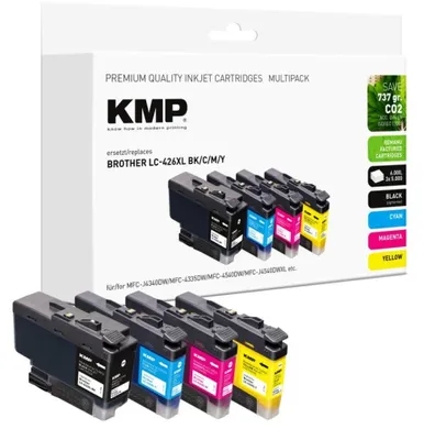 Produktbild von KMP 1555,0005, Kompatibel, Cyan, Magenta, Gelb, Schwarz, Brother, BTD180BK, BTD180C, BTD180M, BTD180Y, 7500 Seiten, 15000 Seiten