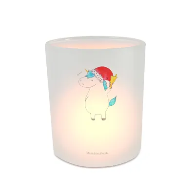 Produktbild von Mr. & Mrs. Panda Glas Windlicht Einhorn Weihnachtsmann - Transparent - Geschenk, Schoki, Teelichthalter, Kerzenglas, Weihnachten, Kerzenhalter, Gin, Unicorn, aus