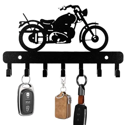 Image de Porte-clés en métal, panneau mural avec 7 crochets, organisateur mural noir pour entrée, bureau, cuisine