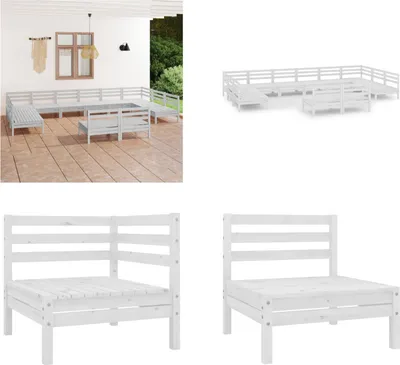 Produktbild von vidaXL 12 tlg. Garten Lounge Set Weiß Massivholz Kiefer - Gartenmöbel Set - Gartenmöbel Sets - Gartengarnitur - Gartengarnituren