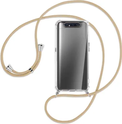 Produktbild von Handykette Backcover-Schutzhülle mit Band (Metall silberfarben) für Samsung Galaxy A80 - caramel
