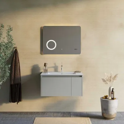 Immagine prodotto di Mobile bagno 80cm sabbia opaco e specchio led con orologio | Monaco