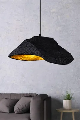 Produktbild von Opviq, Elegante Pendelleuchte aus Carbonbeton, Schwarz und Gold, Höhenverstellbar 20-60 cm, Ø30 cm, E27 Fassung, Max 40 W, IP20 | Modernes, industrielles Design für stilvolle Räume.