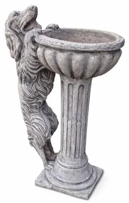 Immagine prodotto di Casa Padrino: abbeveratoio per uccelli in stile barocco con scultura decorativa di cane, grigio antico, altezza 100 cm
