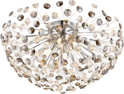 A close-up, studio shot of a crystal chandelier-style ceiling light.
