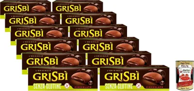 Produktbild von Grisbì Senza Glutine Cioccolato, Glutenfreie Kekse von Kakao -Shortcrust -Gebäck, gefüllt mit Schokoladencreme, ideal für Snacks oder Snacks, 12 Packungen, 1.800 g + Italian Gourmet polpa 400g