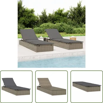 Image de The Living Store Bain de soleil avec coussin Gris 201x55x62 cm Poly rotin