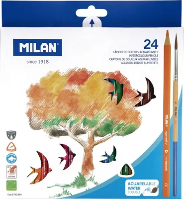 Produktbild von MILAN Aquarell-Stifte – Set mit 24 Farben + Pinsel