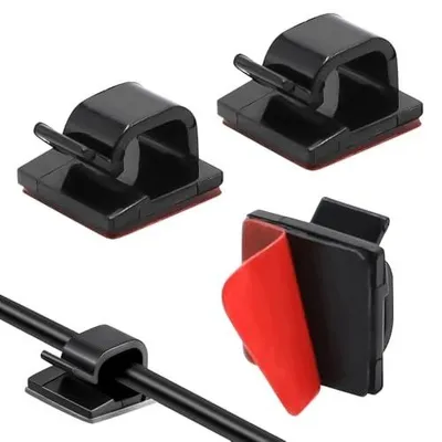 Zdjęcie produktu dla Klipsy kablowe samoprzylepne mini czarne organizacja przewodów 150 szt.