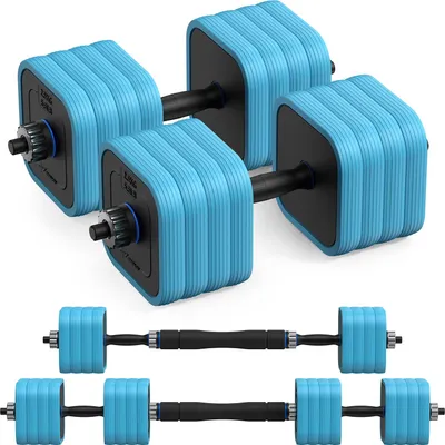 Productafbeelding van 3-in-1 verstelbaar halterset – korte halter & lange halter, vierkante gewichten, dubbele veiligheidsmoeren, antisliphandgrepen, geluidsarm (40 kg)