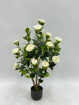Imagen del producto de Camaelia artificial de 90 cm, color blanco, con maceta, ideal para decoración de interiores, aspecto realista
