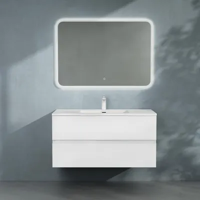 Produktbild von doporro Badmöbel-set Waschbecken-Unterschrank Badezimmer Wandmontage-Unterschrank BTH: 80x48x50 cm in Matt Weiß inkl. Mineralguss-Waschbecken und LED-Spiegel Aqualis