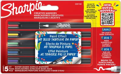Zdjęcie produktu dla Sharpie 2201182, 5 szt., Niebieski, Zielony, Czerwony, Fioletowy, Żółty, Końcówka pędzlowa, Czarny, 1,2 mm, Blister