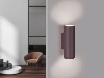 Produktbild von Dimmbare LED Wandbeleuchtung für Innen mit Up & Down Spots, rostfarbige Strahler