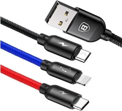 Zdjęcie produktu dla Multikabel Do Ładowarek 3W1 Usb-C / Lightning / Micro 3,5A 0,3M (Czarny)