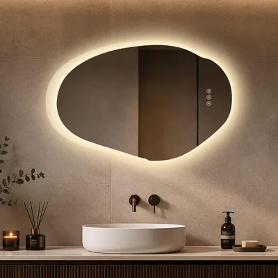 Immagine prodotto di S'AFIELINA Specchio Bagno LED 55 × 85 cm, Asimmetrico, Touch, Senza Cornice,3 colori di luce, dimmerabile, antiappannamento e memoria