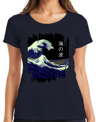 Obrázok produktu pre 海の波 Hokusai Big Wave Japonsko Ukiyoe Sea Ocean Vintage Retro dámske tričko, námorná farba, L