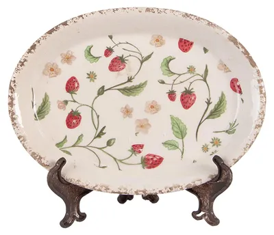 Obrázek produktu pro Clayre & Eef Podšálek 25x18x3 cm Béžová keramika Jahody