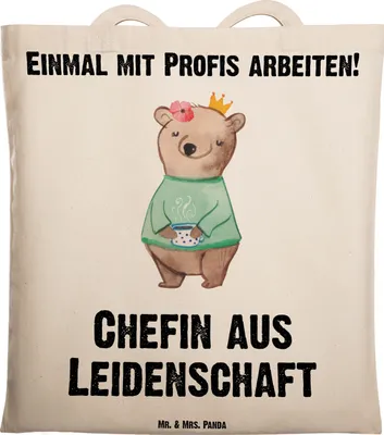 Produktbild von Mr. & Mrs. Panda Tote Bag Chefin Leidenschaft - Transparent - Geschenk, CEO, Spruch, Schultasche, umhängebeutel, Witzig, Lustig, Jutebeutel, Unitasche, Stoffbeutel, Beste