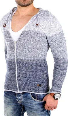 Produktbild von Reslad Strickjacke Herren Colorblock Kapuzen Cardigan Jacke RS-3107 Indigoblau S