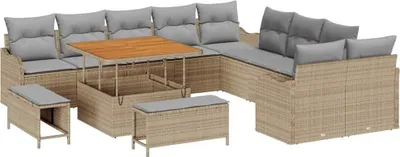Image de Ensemble de canapé de jardin 13 pcs Beige polyrotin