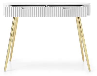 Produktbild von Selsey Zova - Schminktisch mit 2 Schubladen, weiß mit goldenen Beinen, 110 cm