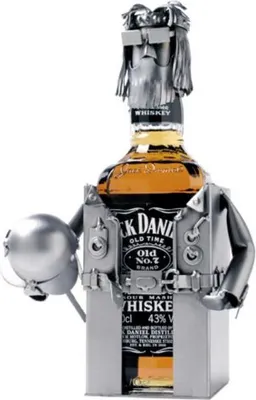 Image de Porte-bouteille de whisky Jacky - Sculpture de moto en métal, pièce unique