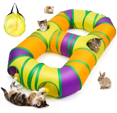 Katzenspieltunnel, 8-Form, mit Pompons, für Kleintiere bis 8 kg