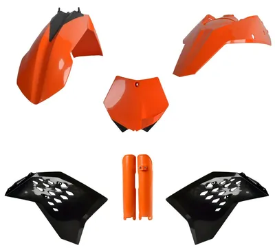 Imagen del producto de Kit de plástico Polisport para KTM SX/SX-F/XC-F modelos '07-'10, color naranja, que incluye piezas