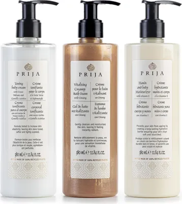 Produktbild von PRIJA Cosmetics Set: Sprudelbad mit Partikeln, Feuchtigkeitscreme, Straffungscreme 3x380ml