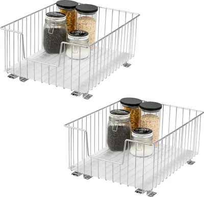 Image de bremermann Panier coulissant pour armoire, lot de 2, 40 cm, avec tablette, tiroir de cuisine à monter ultérieurement, panier coulissant en métal chromé