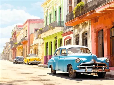 Produktbild von Glasbild Vintage Car On The Street III 80x60 cm