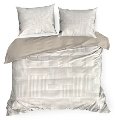 Produktbild von EUROFIRANY | Bettbezug Set - Bettwäsche - 160 x 200 - Baumwollsatin - weiß beige - Bettgarnitur - Streifenmuster