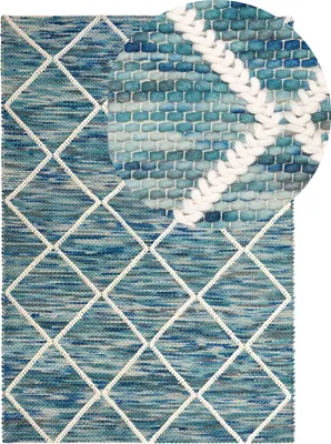 Obrázek produktu pro BELIANI Koberec modrý vlněný 140 x 200 cm geometrický vzor ​​ručně tkaný boho styl