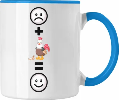 Produktbild von Trendation - Hühner Tasse Geschenk für Bauern Landwirt Hühner Liebhaber Lustige Geschenkidee :( + Hühner = :) Geburtstag (Blau)