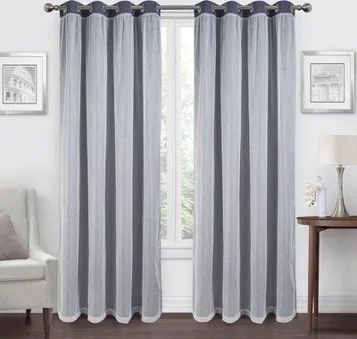 Image de 2 rideaux opaques Rideaux de 132cm de large Rideau occultant Rideaux de fenêtre Rideaux thermo-isolants opaques pour le salon Chambre à coucher (132x213cm, Gris)