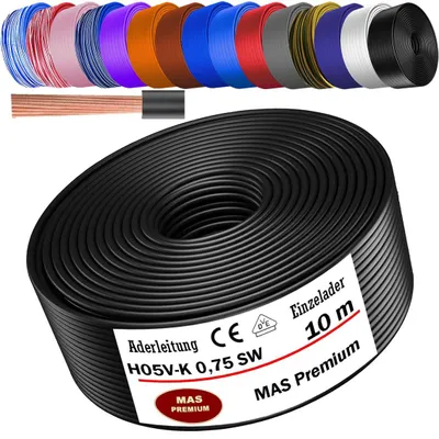 Produktbild von 10m Aderleitung H05 V-K 0,75 mm² Schwarz Einzelader flexibel