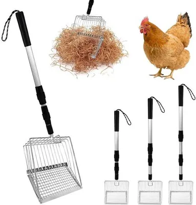 Image de Pelle tamis 3 en 1 réglable - Couvercle coulissant pour poulailler - Séparation des excréments et des saletés du sable