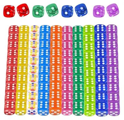 Productafbeelding van Set van 100 kleurrijke dobbelstenen, 12 mm, zeszijdig, voor dobbelspellen en tafelspellen