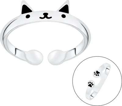 Produktbild von Katzen Ring Silber 925 offen 52 (16.5 mm Ø)