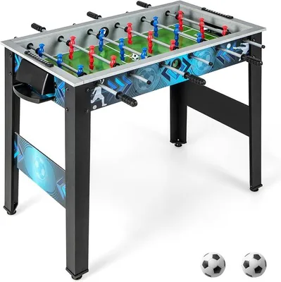 Imagen del producto de Tischkicker para niños, mesa de futbolín de madera, futbolín con 2 balones y 18 jugadores, mesa de juego de fútbol para niños y adultos, 94,5 x 53,5 x 76,5 cm